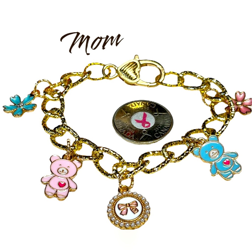 New mom colors charm bracelet Betsy Johnson like charms pink and blues